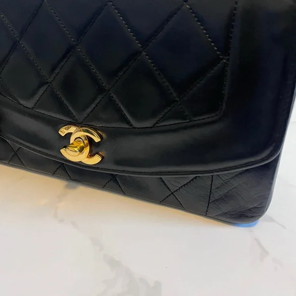 SOLD Vintage Chanel Small Diana Flap Black Lambskin - Picture 11 of 13